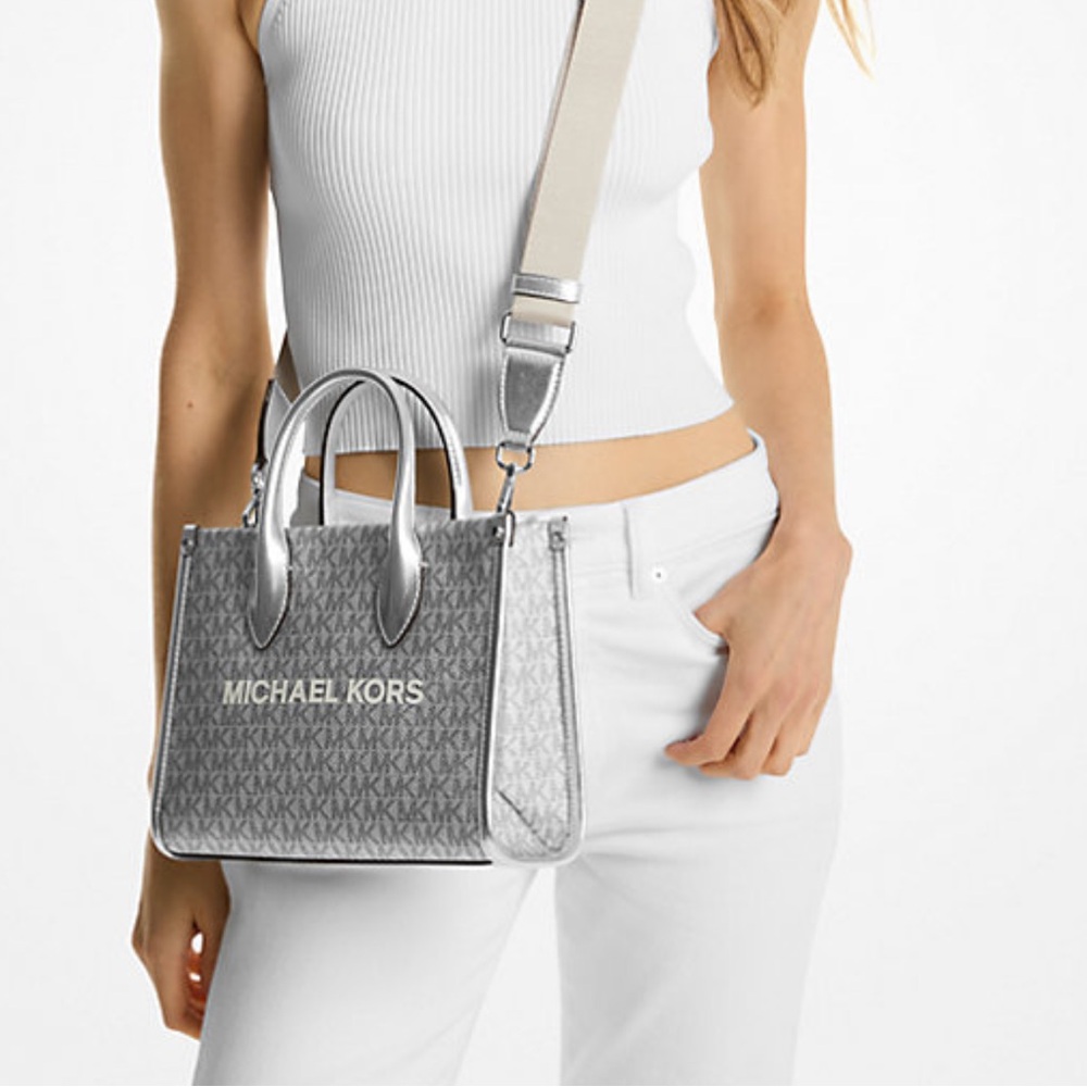 Michael Kors Mirella Small Metallic Signature Logo Crossbody Bag 
Silver 
NWT - Picture 3 of 16